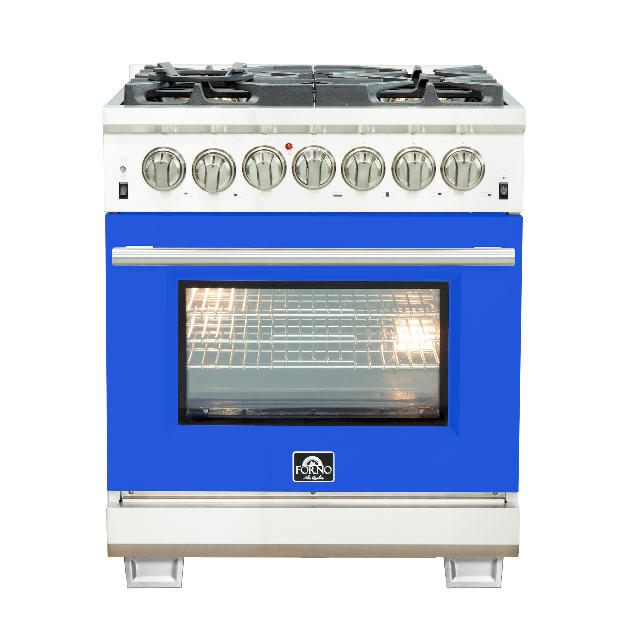 Forno Capriasca 30-Inch Freestanding Dual Fuel Range, 4 Burners, True Convection Oven, Blue Door - BonPrix Électroménagers