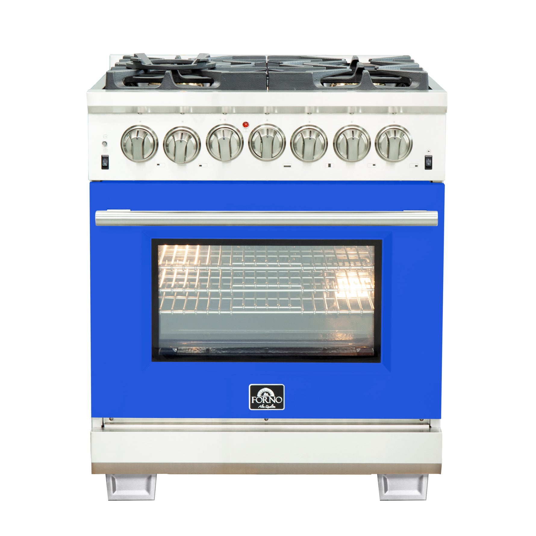 Forno Capriasca 30-Inch Freestanding Dual Fuel Range, 4 Burners, True Convection Oven, Blue Door - BonPrix Électroménagers