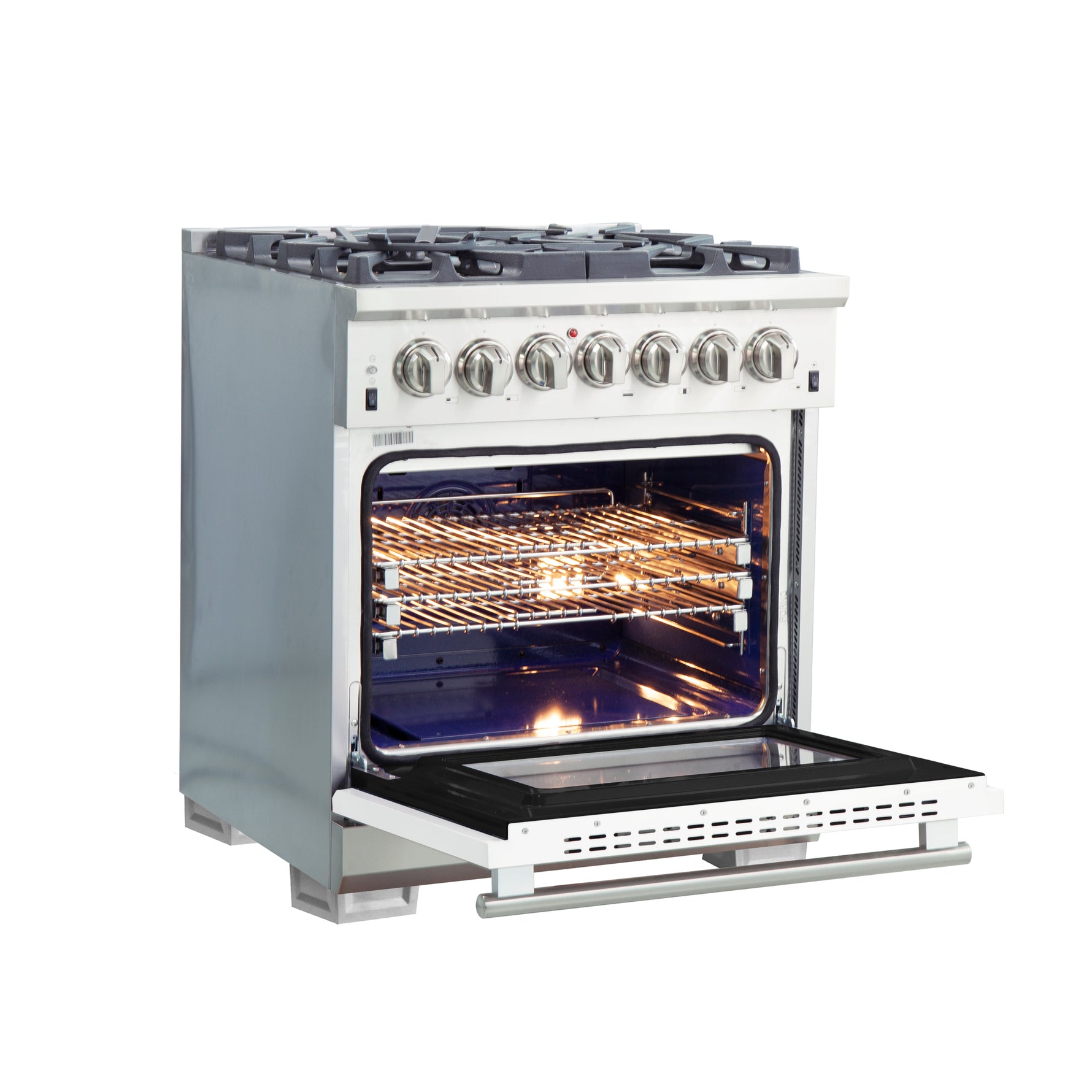 Forno Capriasca 30-Inch Freestanding Dual Fuel Range, 4 Burners, True Convection Oven, White Door - BonPrix Électroménagers