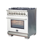 Forno Capriasca 30-Inch Freestanding Dual Fuel Range, 4 Burners, True Convection Oven, White Door - BonPrix Électroménagers