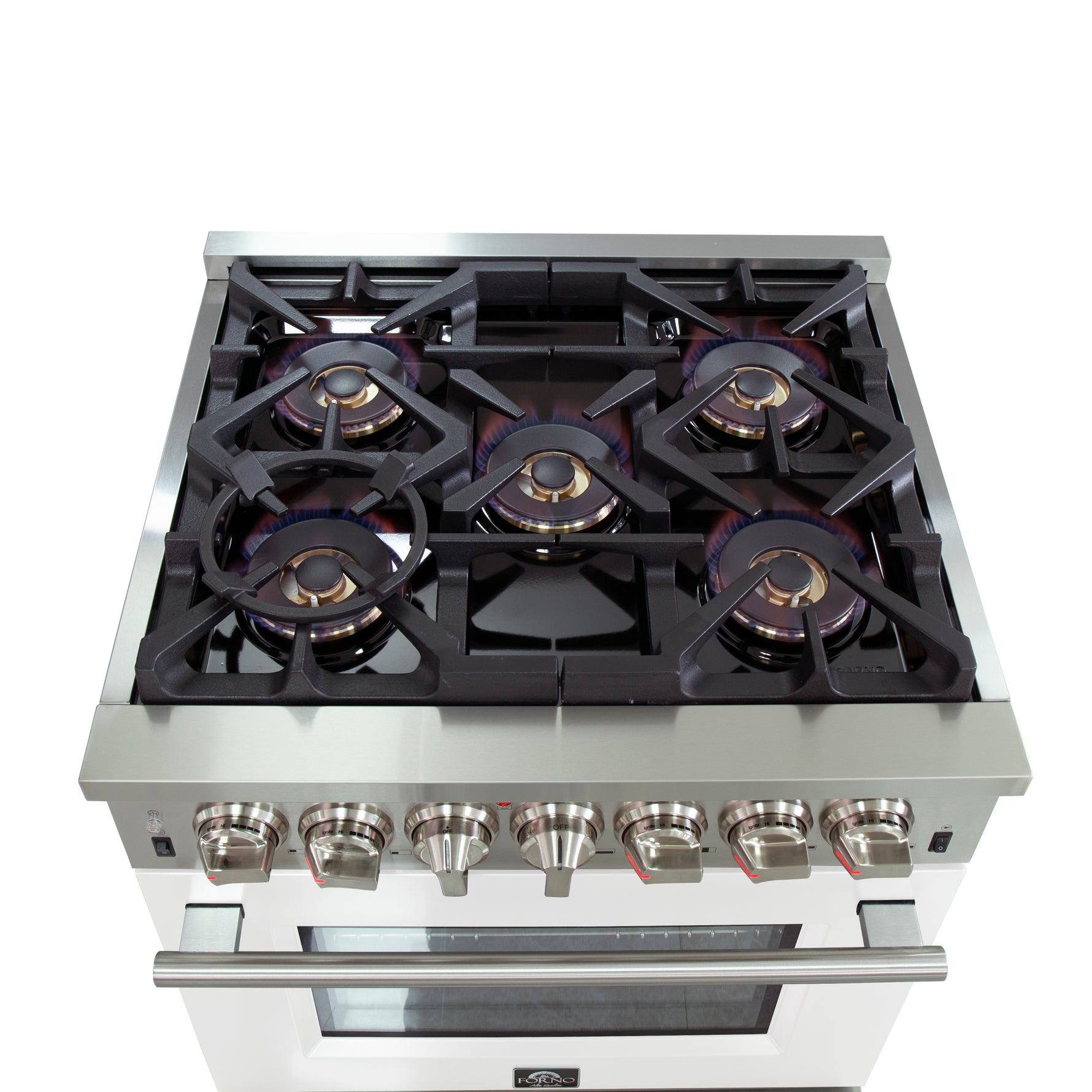 Forno Capriasca 30-Inch Freestanding Dual Fuel Range, 4 Burners, True Convection Oven, White Door - BonPrix Électroménagers