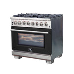 Forno Capriasca 36-Inch Freestanding Dual Fuel Range, 6 Burners, True Convection Oven, Black Door - BonPrix Électroménagers