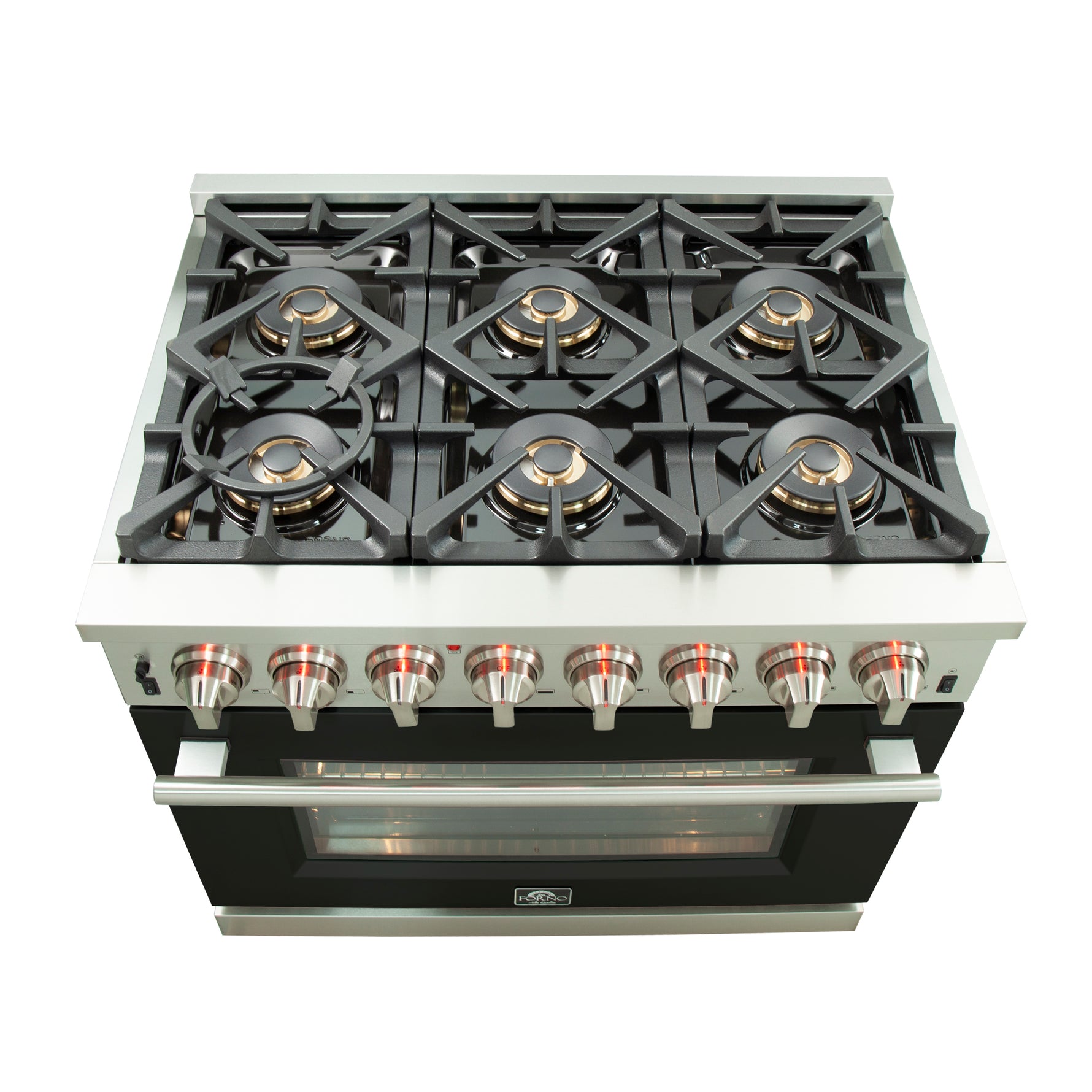 Forno Capriasca 36-Inch Freestanding Dual Fuel Range, 6 Burners, True Convection Oven, Black Door - BonPrix Électroménagers