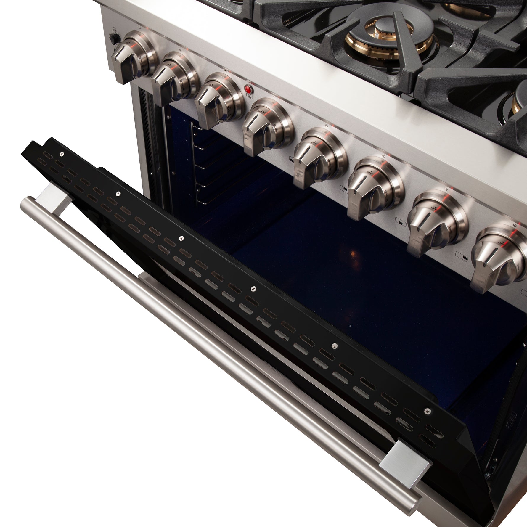 Forno Capriasca 36-Inch Freestanding Dual Fuel Range, 6 Burners, True Convection Oven, Black Door - BonPrix Électroménagers