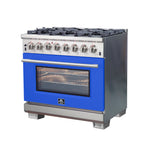 Forno Capriasca 36-Inch Freestanding Dual Fuel Range, 6 Burners, True Convection Oven, Blue Door - BonPrix Électroménagers