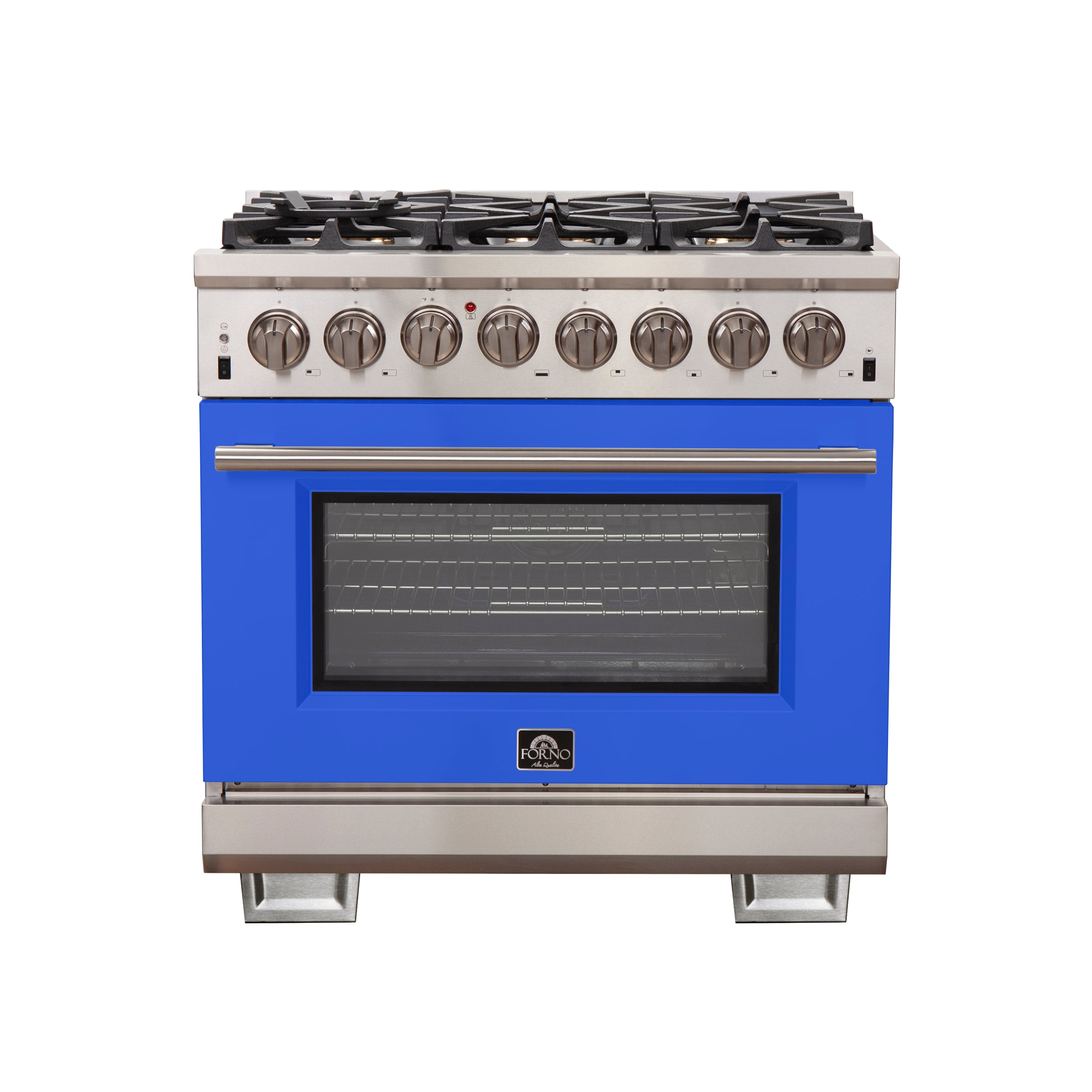 Forno Capriasca 36-Inch Freestanding Dual Fuel Range, 6 Burners, True Convection Oven, Blue Door - BonPrix Électroménagers