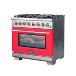 Forno Capriasca 36-Inch Freestanding Dual Fuel Range, 6 Burners, True Convection Oven, Red Door - BonPrix Électroménagers