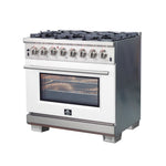 Forno Capriasca 36-Inch Freestanding Dual Fuel Range, 6 Burners, True Convection Oven, White Door - BonPrix Électroménagers