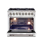 Forno Capriasca 36-Inch Freestanding Dual Fuel Range, 6 Burners, True Convection Oven, White Door - BonPrix Électroménagers