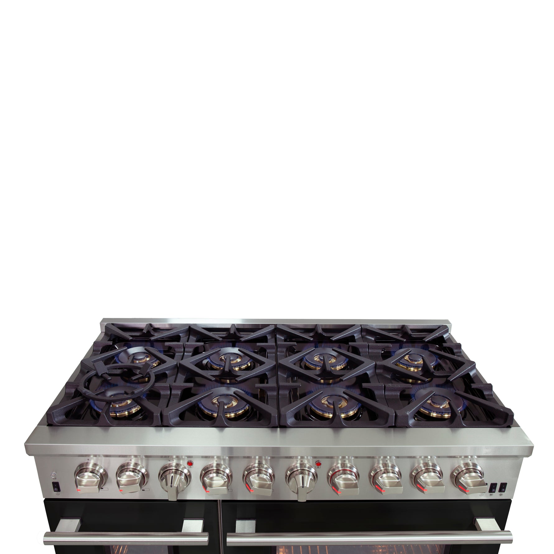 Forno Capriasca 48-Inch Freestanding Dual Fuel Range, 8 Burners, True Convection Oven, Black Doors - BonPrix Électroménagers