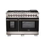 Forno Capriasca 48-Inch Freestanding Dual Fuel Range, 8 Burners, True Convection Oven, Black Doors - BonPrix Électroménagers