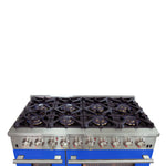 Forno Capriasca 48-Inch Freestanding Dual Fuel Range, 8 Burners, True Convection Oven, Blue Doors - BonPrix Électroménagers