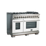 Forno Capriasca 48-Inch Freestanding Dual Fuel Range, 8 Burners, True Convection Oven, White Doors - BonPrix Électroménagers