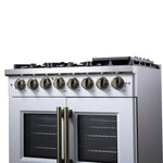 Forno Capriasca 36 Inch Freestanding French Door Dual Fuel Range in White with Antique Brass Accessories, 6 Burners, True Convection Oven - BonPrix Électroménagers