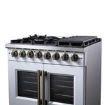 Forno Capriasca 36 Inch Freestanding French Door Dual Fuel Range in White with Antique Brass Accessories, 6 Burners, True Convection Oven - BonPrix Électroménagers