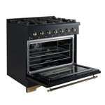 Forno Antico 36-inch Dual Fuel Range, Black and Antique Brass, 6 Burners, 4.5 cu.ft. Convection Oven - BonPrix Électroménagers