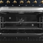 Forno Antico 36-inch Dual Fuel Range, Black and Antique Brass, 6 Burners, 4.5 cu.ft. Convection Oven - BonPrix Électroménagers