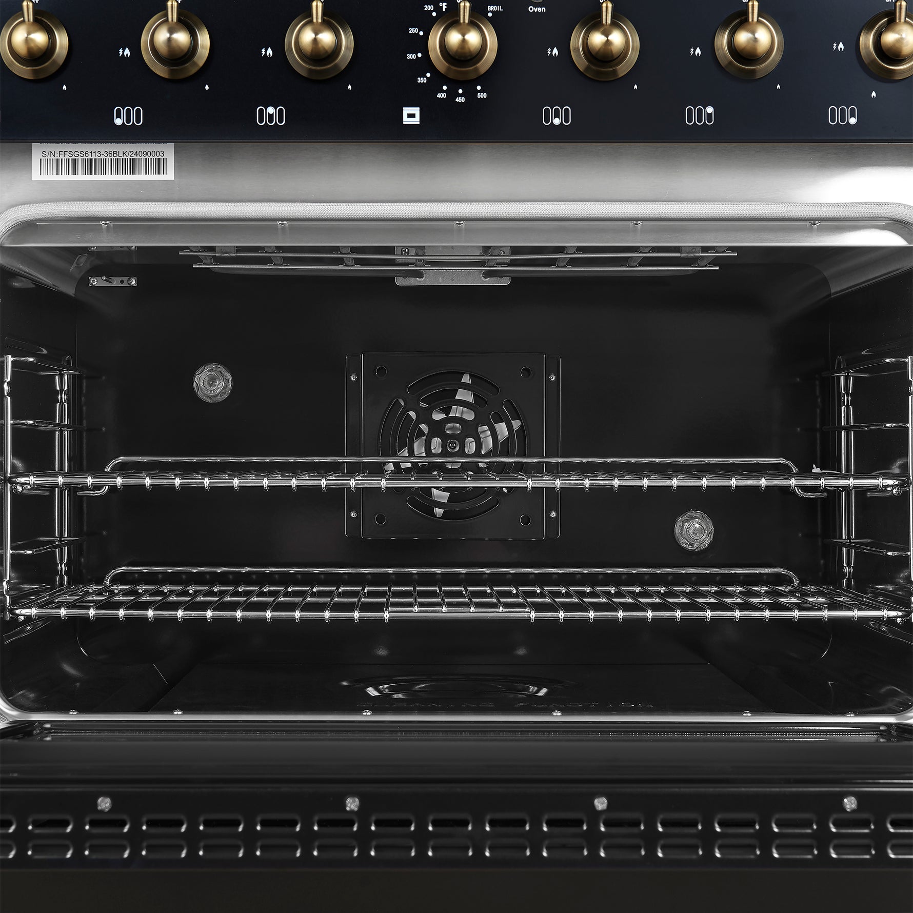 Forno Antico 36-inch Dual Fuel Range, Black and Antique Brass, 6 Burners, 4.5 cu.ft. Convection Oven - BonPrix Électroménagers