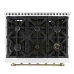 Forno Antico 36-inch Dual Fuel Range White and Antique Brass Design with 6 Sealed Gas Burners and Electric Convection Oven - BonPrix Électroménagers