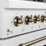 Forno Antico 36-inch Dual Fuel Range White and Antique Brass Design with 6 Sealed Gas Burners and Electric Convection Oven - BonPrix Électroménagers