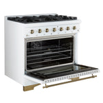 Forno Antico 36-inch Dual Fuel Range White and Antique Brass Design with 6 Sealed Gas Burners and Electric Convection Oven - BonPrix Électroménagers
