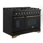 Forno Antico 48-Inch Dual Fuel Range, Black with Antique Brass Finish, 8 Burners, 94,000 BTU, 5.5 cu.ft. Double Ovens & Griddle - BonPrix Électroménagers