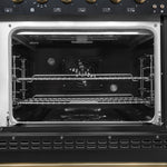 Forno Antico 48-Inch Dual Fuel Range, Black with Antique Brass Finish, 8 Burners, 94,000 BTU, 5.5 cu.ft. Double Ovens & Griddle - BonPrix Électroménagers