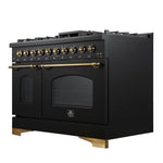 Forno Antico 48-Inch Dual Fuel Range, Black with Antique Brass Finish, 8 Burners, 94,000 BTU, 5.5 cu.ft. Double Ovens & Griddle - BonPrix Électroménagers