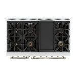 Forno Antico 48-Inch Dual Fuel Range, White with Antique Brass Finish, 8 Burners, 94,000 BTU, 5.5 cu.ft. Double Ovens & Griddle - BonPrix Électroménagers