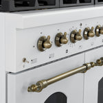 Forno Antico 48-Inch Dual Fuel Range, White with Antique Brass Finish, 8 Burners, 94,000 BTU, 5.5 cu.ft. Double Ovens & Griddle - BonPrix Électroménagers