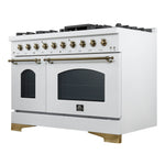 Forno Antico 48-Inch Dual Fuel Range, White with Antique Brass Finish, 8 Burners, 94,000 BTU, 5.5 cu.ft. Double Ovens & Griddle - BonPrix Électroménagers