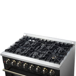 Forno Galiano 36-inch Dual Fuel Range in Black & Antique Brass Design, 6 Sealed Burners 83,000 BTU, 5.36 cu.ft. True Convection Oven - BonPrix Électroménagers