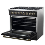 Forno Galiano 36-inch Dual Fuel Range in Black & Antique Brass Design, 6 Sealed Burners 83,000 BTU, 5.36 cu.ft. True Convection Oven - BonPrix Électroménagers