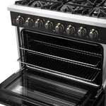 Forno Galiano 36-inch Dual Fuel Range in Black & Antique Brass Design, 6 Sealed Burners 83,000 BTU, 5.36 cu.ft. True Convection Oven - BonPrix Électroménagers