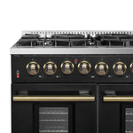 Galiano 48-inch Dual Fuel Range Black & Antique Brass Design with 8 Sealed Burners 107,000 BTU, 6.58 cu. ft. double ovens & Griddle - BonPrix Électroménagers
