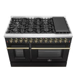 Galiano 48-inch Dual Fuel Range Black & Antique Brass Design with 8 Sealed Burners 107,000 BTU, 6.58 cu. ft. double ovens & Griddle - BonPrix Électroménagers
