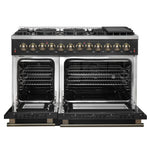 Galiano 48-inch Dual Fuel Range Black & Antique Brass Design with 8 Sealed Burners 107,000 BTU, 6.58 cu. ft. double ovens & Griddle - BonPrix Électroménagers