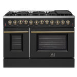 Galiano 48-inch Dual Fuel Range Black & Antique Brass Design with 8 Sealed Burners 107,000 BTU, 6.58 cu. ft. double ovens & Griddle - BonPrix Électroménagers