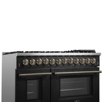 Galiano 48-inch Dual Fuel Range Black & Antique Brass Design with 8 Sealed Burners 107,000 BTU, 6.58 cu. ft. double ovens & Griddle - BonPrix Électroménagers