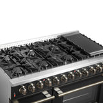 Galiano 48-inch Dual Fuel Range Black & Antique Brass Design with 8 Sealed Burners 107,000 BTU, 6.58 cu. ft. double ovens & Griddle - BonPrix Électroménagers