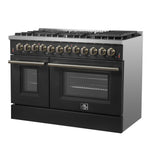 Galiano 48-inch Dual Fuel Range Black & Antique Brass Design with 8 Sealed Burners 107,000 BTU, 6.58 cu. ft. double ovens & Griddle - BonPrix Électroménagers