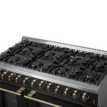 Galiano 48-inch Dual Fuel Range Black & Antique Brass Design with 8 Sealed Burners 107,000 BTU, 6.58 cu. ft. double ovens & Griddle - BonPrix Électroménagers