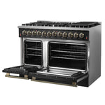 Galiano 48-inch Dual Fuel Range Black & Antique Brass Design with 8 Sealed Burners 107,000 BTU, 6.58 cu. ft. double ovens & Griddle - BonPrix Électroménagers