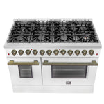 Galiano 48-inch Dual Fuel Range White & Antique Brass Design with 8 Sealed Burners 107,000 BTU, 6.58 cu. ft. double ovens & Griddle - BonPrix Électroménagers