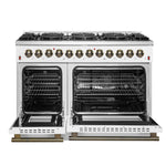 Galiano 48-inch Dual Fuel Range White & Antique Brass Design with 8 Sealed Burners 107,000 BTU, 6.58 cu. ft. double ovens & Griddle - BonPrix Électroménagers