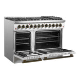 Galiano 48-inch Dual Fuel Range White & Antique Brass Design with 8 Sealed Burners 107,000 BTU, 6.58 cu. ft. double ovens & Griddle - BonPrix Électroménagers