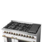 Galiano 48-inch Dual Fuel Range White & Antique Brass Design with 8 Sealed Burners 107,000 BTU, 6.58 cu. ft. double ovens & Griddle - BonPrix Électroménagers