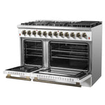 Galiano 48-inch Dual Fuel Range White & Antique Brass Design with 8 Sealed Burners 107,000 BTU, 6.58 cu. ft. double ovens & Griddle - BonPrix Électroménagers