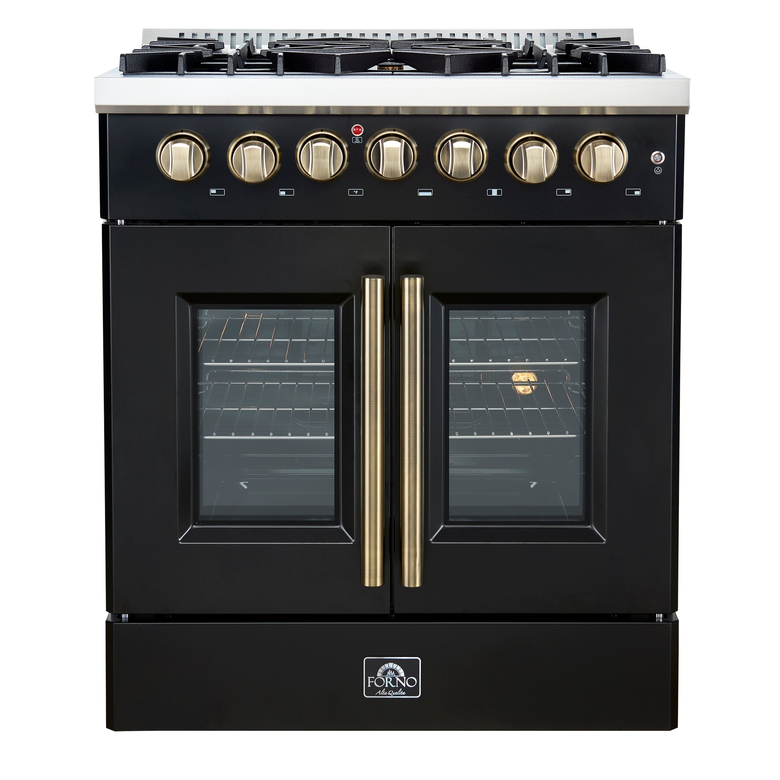 Forno Galiano 30-inch Freestanding French Door Dual Fuel Range Black - BonPrix Électroménagers