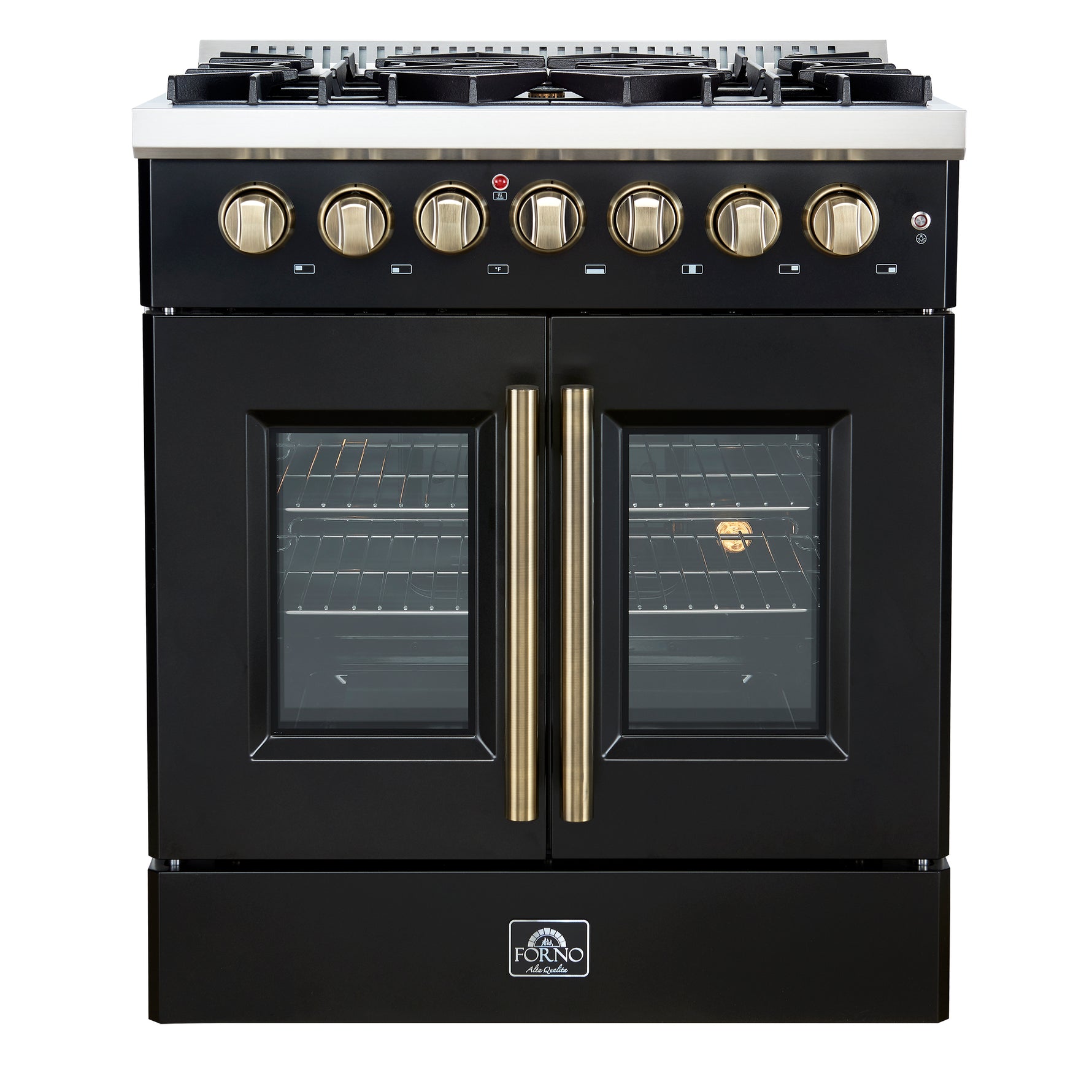Forno Galiano 30-inch Freestanding French Door Dual Fuel Range Black - BonPrix Électroménagers